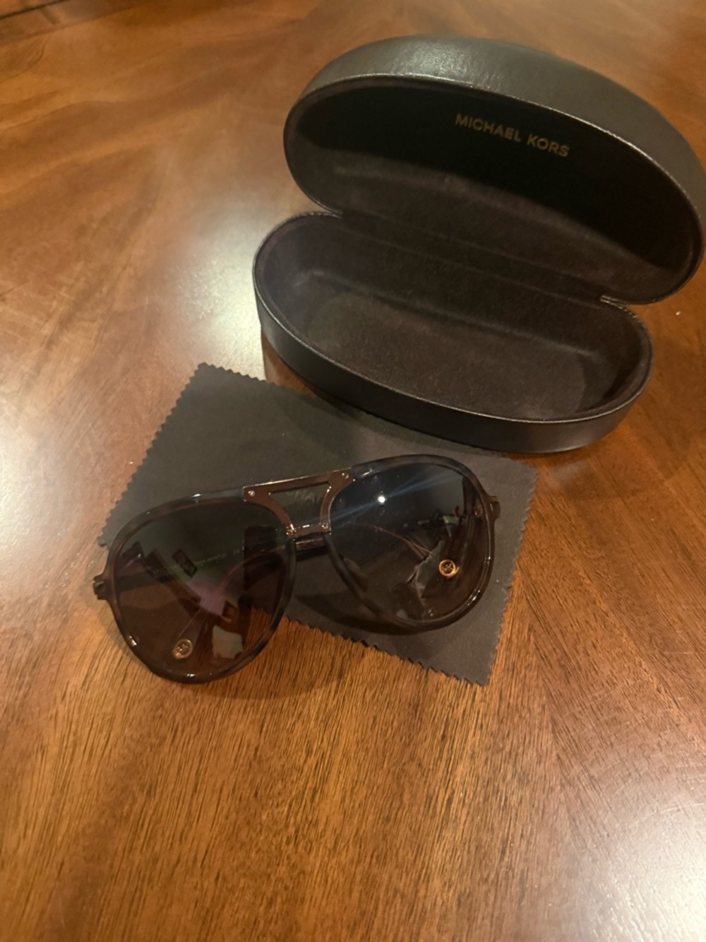 Michael Kors Dark Brown Gradient Aviator Sunglasses with Gold Accents